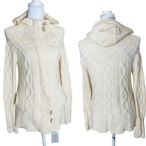 Smartwool Ivory Fisherman Wool Hooded Full Zip Sweater Women’s Size Medium GUC